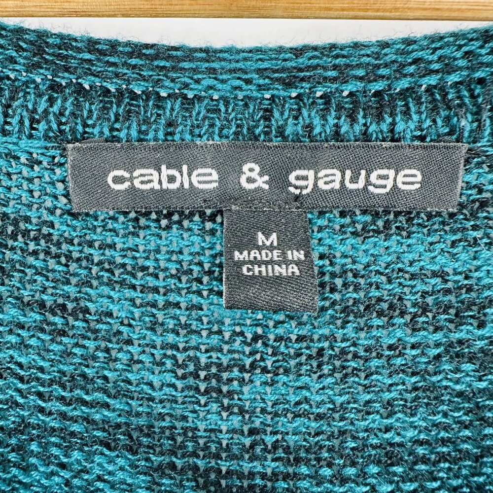 Cable & Gauge Teal Heather Round Neck 3/4 Sleeve Knit Hi-Low Pullover Sweater M - Picture 5 of 8